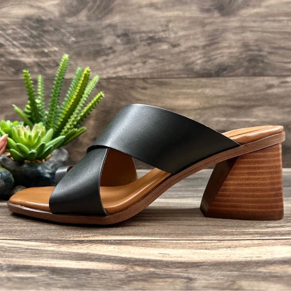 NIB Franco Sarto Safia Black Leather Toe Post Bock Heel Slide Sandal 8M 38 - Picture 6 of 14